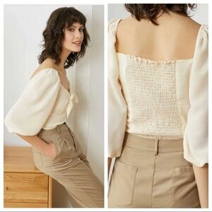 Willow Yellow Tie Blouse - S / LightYellow j ing